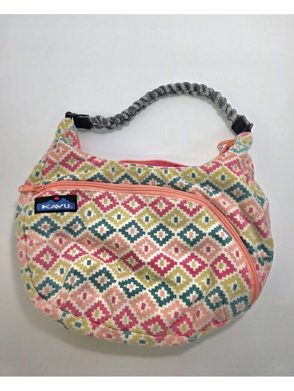 KAVU Geometric Rope Sydney Satchel Purse Bag Multiple Zipper Pockets